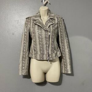 L'Agence Snake-Embossed Leather Ryder Moto Jacket In Fieldstone Size X-Small